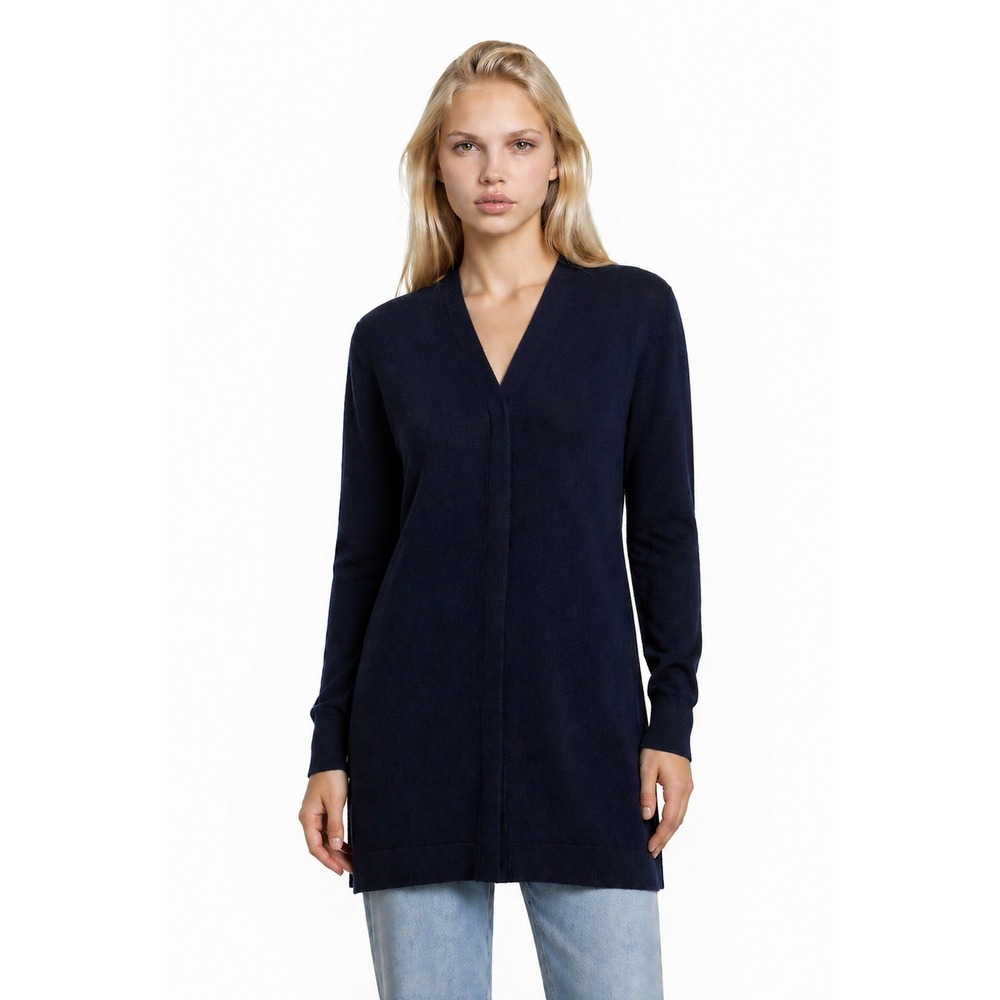 Halogen Cardigan Sweater Women's Size XS Navy Blue Linen Blend Longline